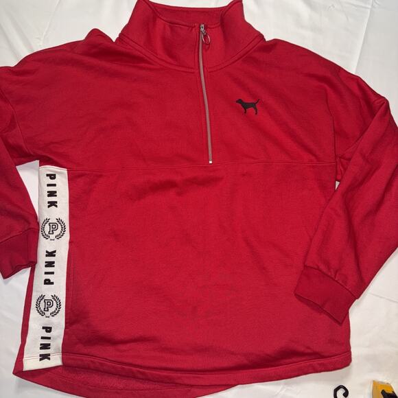 Victoria secret Red Sweatshirt. Pink. 1/4 Zip. Pockets. Broken In/Comfy. Large - Picture 1 of 7